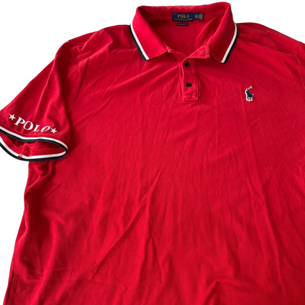 Polo by Ralph Lauren Red Short Sleeve Polo with White & Navy Trim